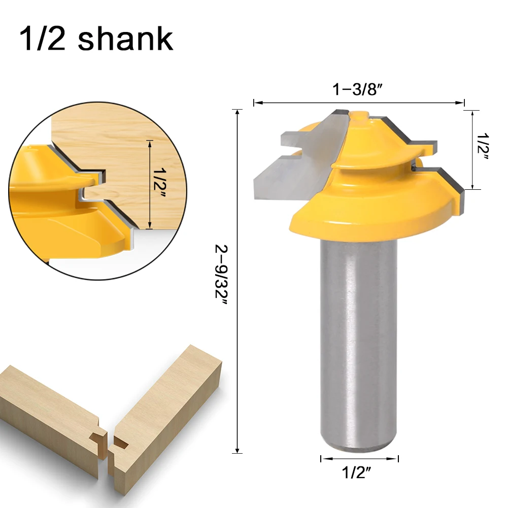 1/2" Shank 45 Degree Router Bit Lock Miter Slotted Milling Cutter Tool #SO7 