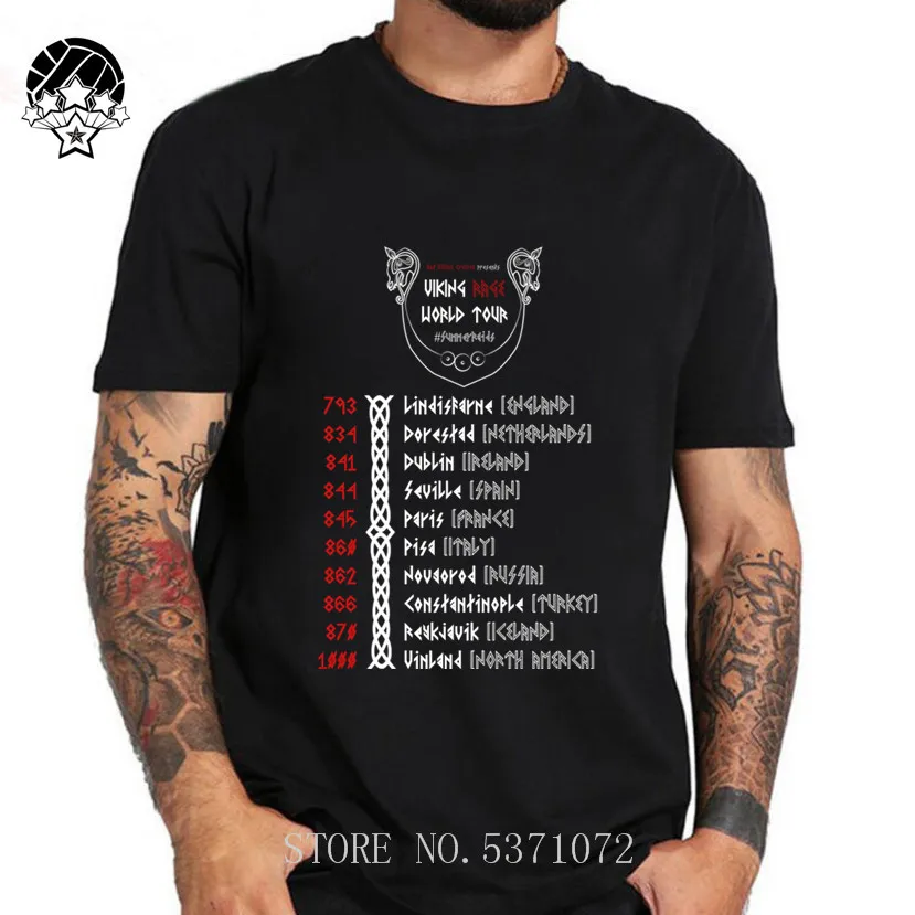 Vikings World Tour черная футболка мужская брендовая летняя 100% хлопок Мужская Топ 2019