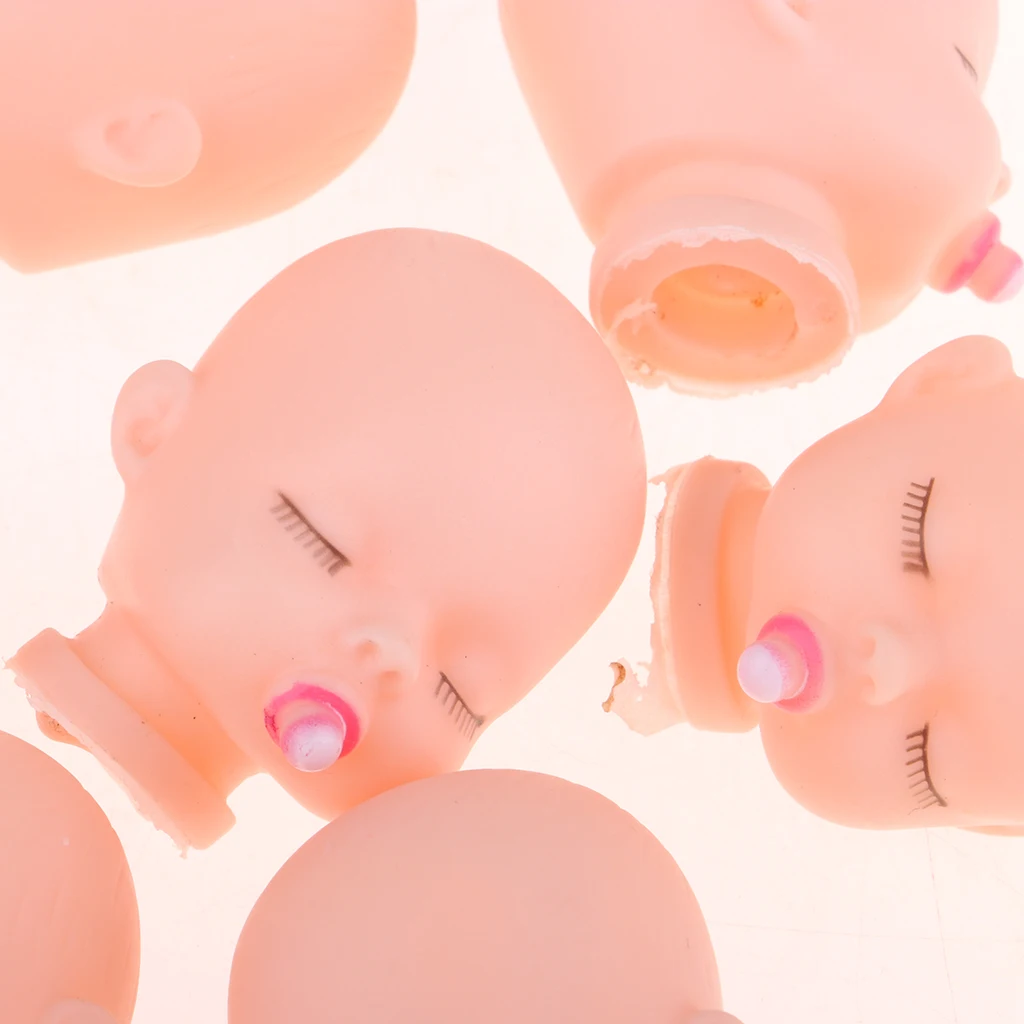10pcs Mini Vinyl Sleeping Baby Doll Head For Licca Doll DIY Supplies Knitting Keychain Keyring Hanging