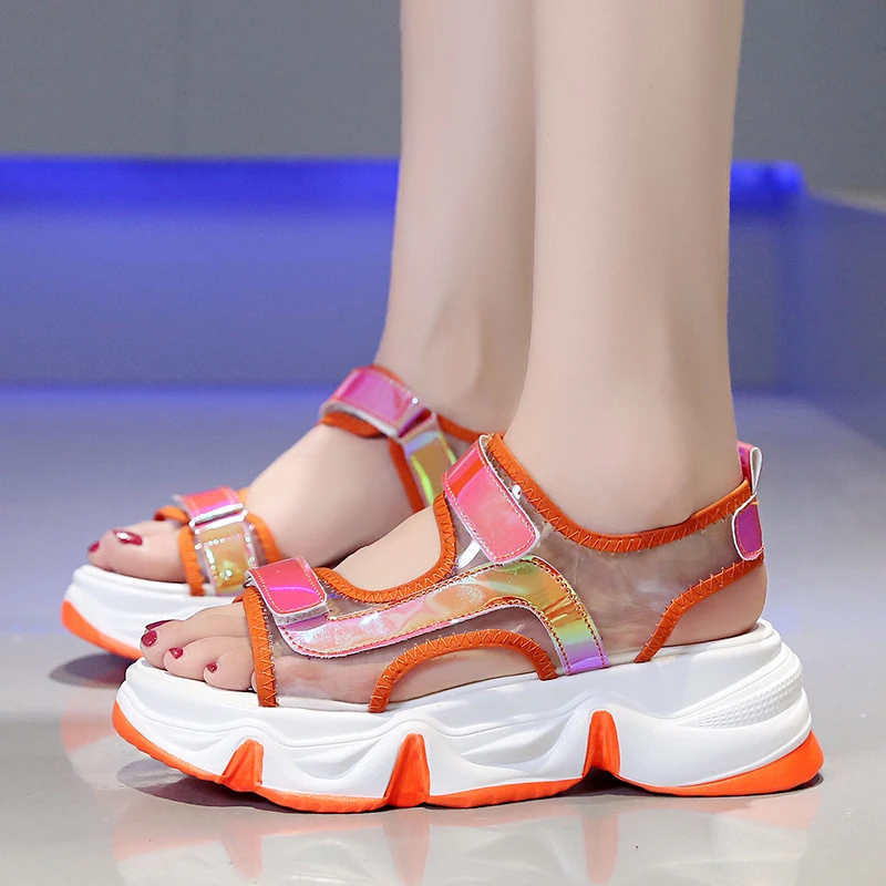 Женские сандалии на массивной платформе из ПВХ Желейная повседневная обувь