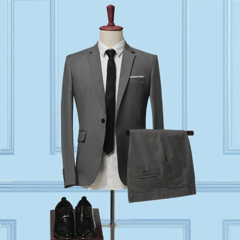 Костюмы новые мужские деловые повседневные Высококачественные Заказные блейзеры комплект из 3 предметов(пальто+ жилет+ брюки) Свадебный банкет Рабочий костюм S-4XL - Цвет: Light gray 2-piece