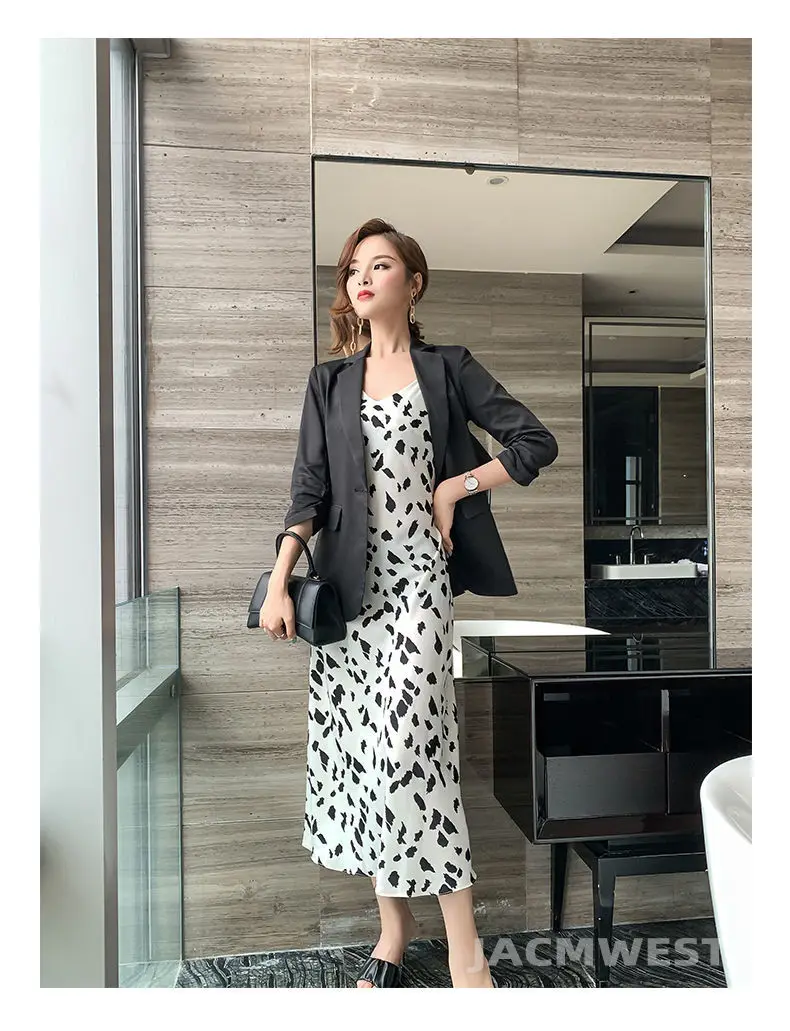 Dress Women Vintage Summer Simple Printing Strap Elegant All-match Clothing Lady Large Size M-4XL Sexy Thin Mid-calf Ins A-line shirt dress