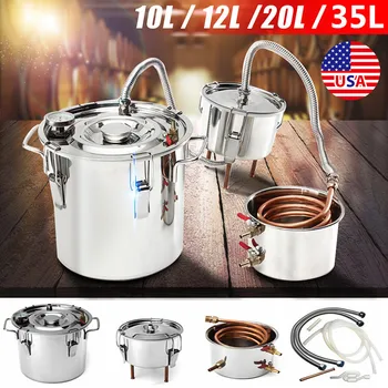 

35L/20L/10L Household Alcohol Distiller Boiler Cooler Moonshine Stainless Steel Copper Water Wine Essential Oil Brewing