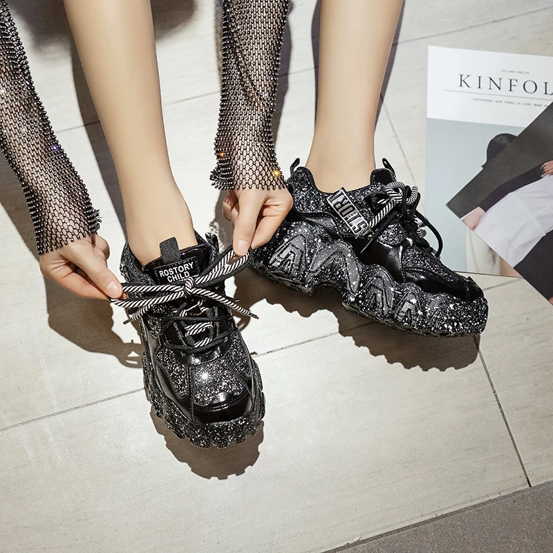 

Zapato De Mujer bling bling 2020 new women's shoes spring doodle sneakers thick bottom red shoes women's sneakers