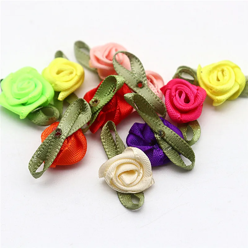 Green Leaf Rose Ribbon DIY Decoration Bowknot for Clothing Accessories (50-100pcs)