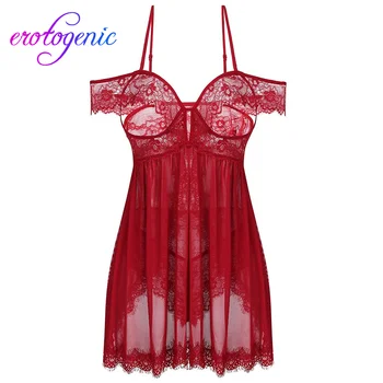 

New Women Lace Sexy Lingerie Porno Erotic Off-Shoulder Strapless Lingerie Underwear Back Split Nightdress Lenceria Mujer