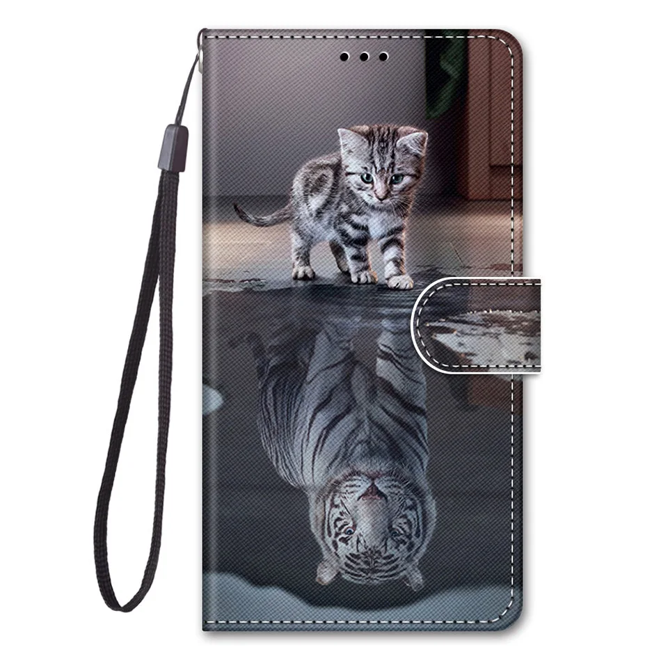 Lion Cat Butterfly Painted Flip Leather Phone Case For Huawei Honor 8 9 10 Lite Mate 20 Lite Wallet Card Holder Stand Book Cover phone dry bag