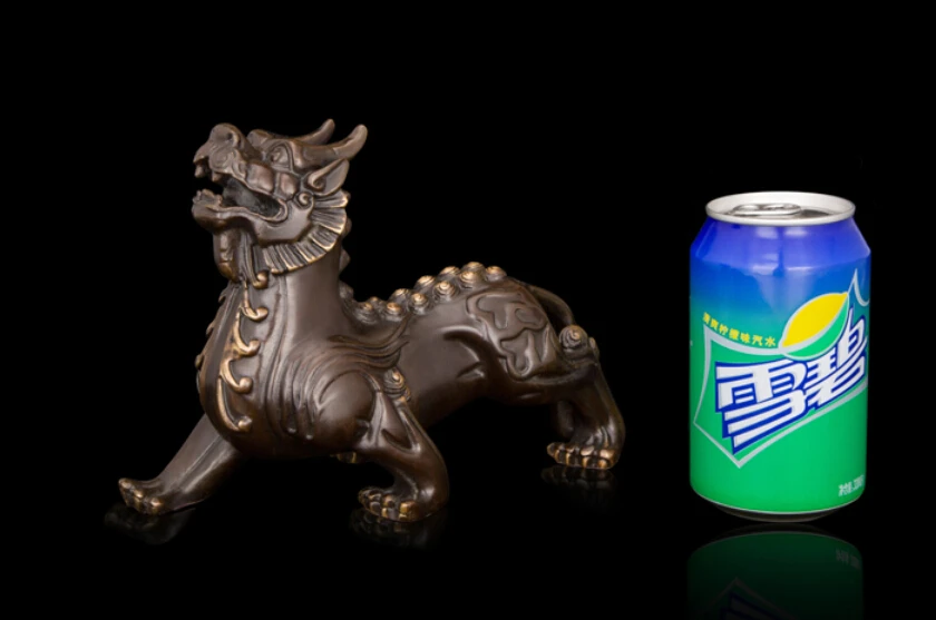 Одна пара угловых китайских бронзовых скульптур животных Kirin фэн-шуй украшения высококлассная Подарочная статуя(A0327) скидка 30