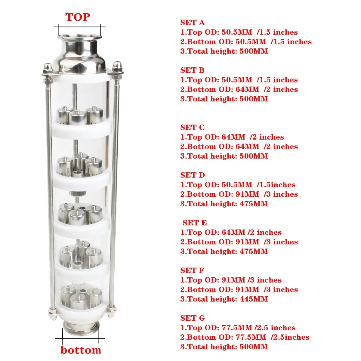 

Copper bubble stainless steel bubble Distillation column with 5 sections for distiller Glass column