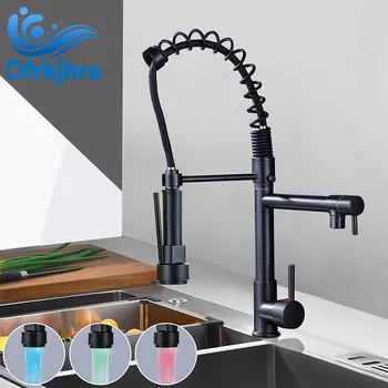 

Kitchen Faucet LED Oil Rubbed Bronze Swivel Spout Pull Down Sprayer Kitchen Taps Brass Faucets