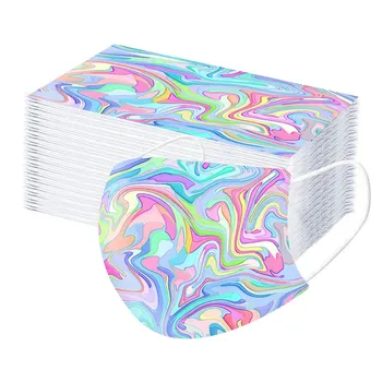 

10 Styles 50PC Face Masks Children Disposable Tie-dye Print Face Mask 3Ply Ear Loop Windproof Breathable Face sheild Mascarilla