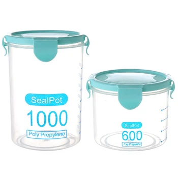 

2 Pcs Kitchen Food Container Seal Pot Tea Coffee Candy Storage Tank Plastic Cereals Snacks Box Cookie Canister Jars for Spices B