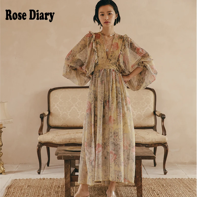 Женское платье с цветочным принтом RoseDiary модельное длинное вечернее макси