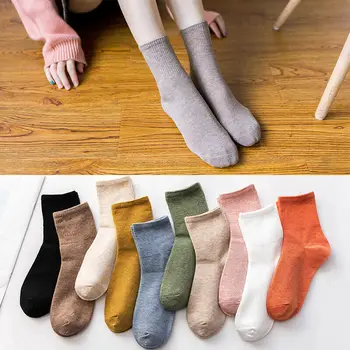 

New Color Harajuku Retro Women Lady Cotton Loose Socks Winter In Tube Korean Purple Blue Yellow Pink Designer Christmas Cute