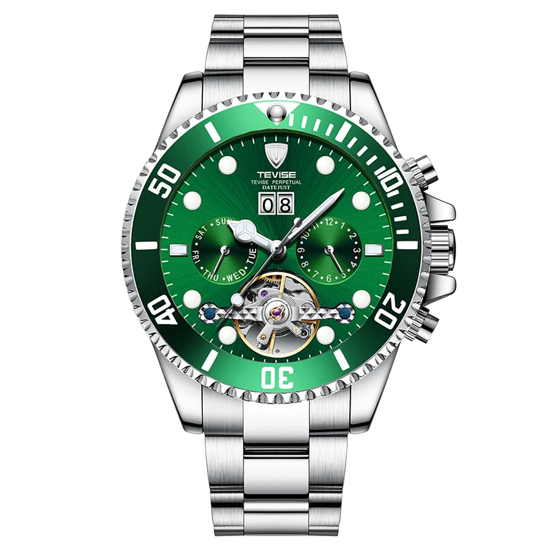 Green Water Ghost Men's Watch Luxury Fashion Casual Style Mechanical Movement Luminous Tourbillon Week Month Calendar Relogio | Наручные