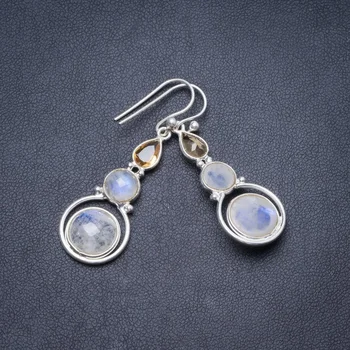 

Natural Moonstone and Citrine Handmade Unique 925 Sterling Silver Earrings 1.75" Y2517