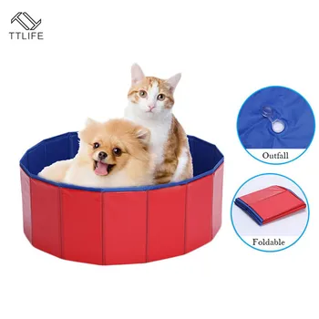 

TTLIFE Durable PVC Foldable Pet Bathtub Portable Folding Dog Bathtub Wooden Bottom Swimming Bath Pond Dog Pool Baby Pet Bath Tub