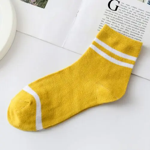5 пар/лот = 10 штук, длинные Хлопковые женские носки с параллельными полосками, однотонные Модные женские носки в духе колледжа - Цвет: Yellow C