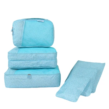 

6pcs/set Waterproof Zipper Multifunctional Scratch Resistance Travel Clothes Organizer Portable Oxford Print Storage Bag