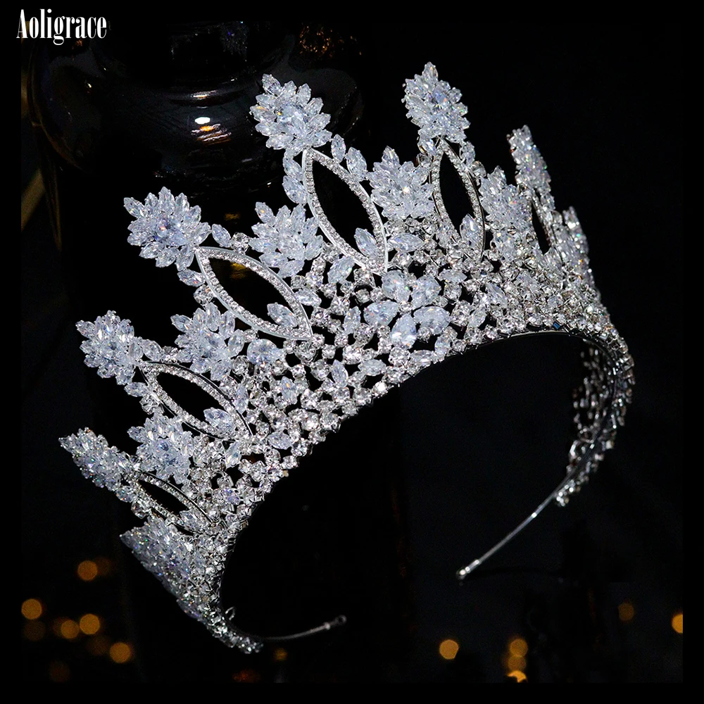 European Full Cubic Zirconia CZ Zircon Wedding Princess Crowns Tiaras Women Pageant Quinceanera Diadem Hair Jewelry Accessories