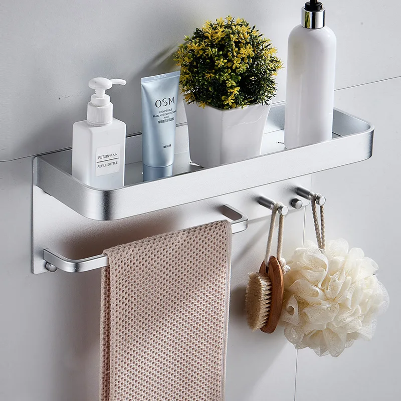 

Hole-Punched Bathroom Supplies Storage Shelf Wall Hanging Alumimum Multi-functional Toilet Towel Storage Shelf