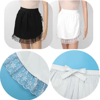 

Floral Lace Cotton Half Waist Aprons with Pockets Victorian Maid Costume Kitchen Party Favors Womens Waitress Short Aprons