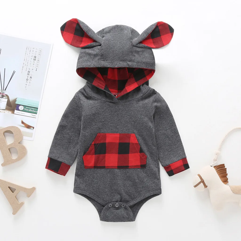 

Baby Rompers Long Sleeve Plaid Hooded bebes Boys Girls Jumpsuits Onesie Autumn Winter Toddler Children Overalls Clothing#G3