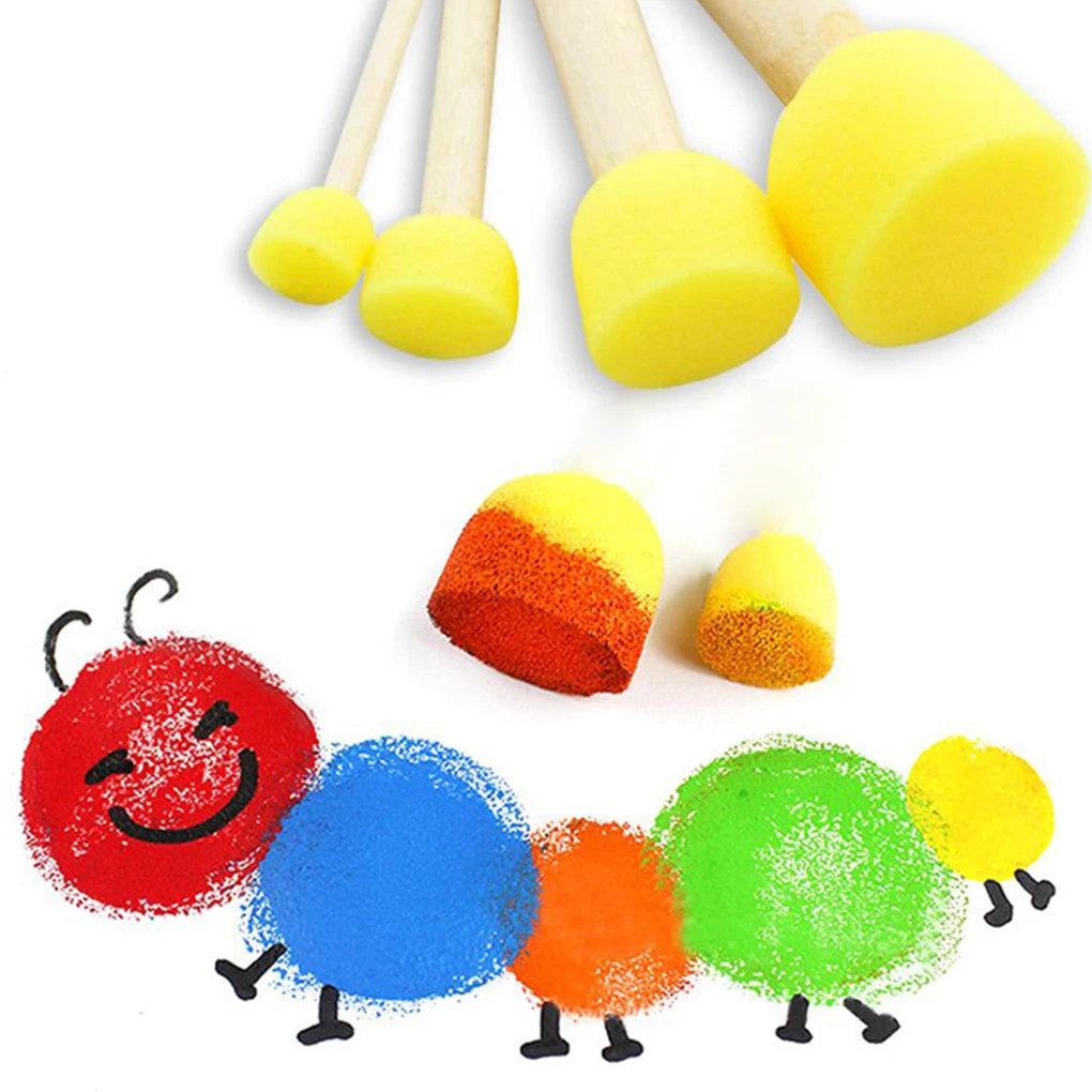 Round Sponges Brush Set Stencil Sponge Brushes DIY Painting Sponges Children Drawing Craft Brushes with Wood Handle 20pcs sponge painting brushes