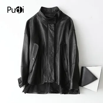 

Pudi women genuine sheep leather coat jacket winter real leather girl female long coats trench jackets black A69022