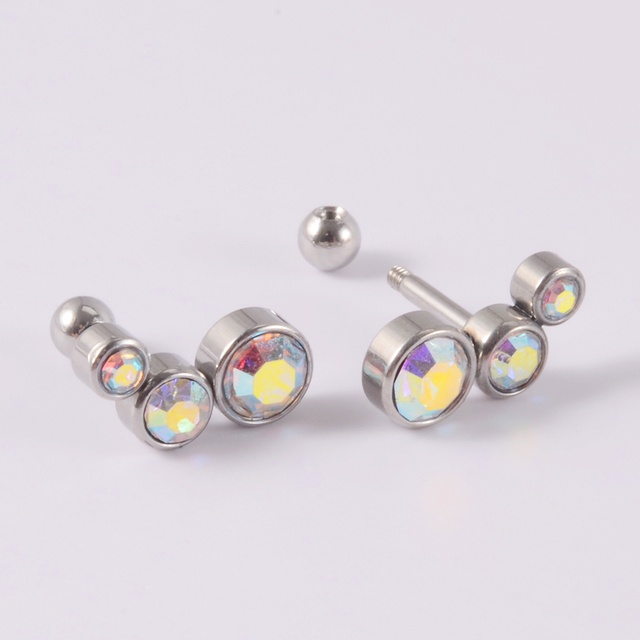 Flat CZ Gem Opal Lip Labret Stud Piercing Internall Thread Ear Tragus Cartilage Helix Stud Earring Body Jewelry