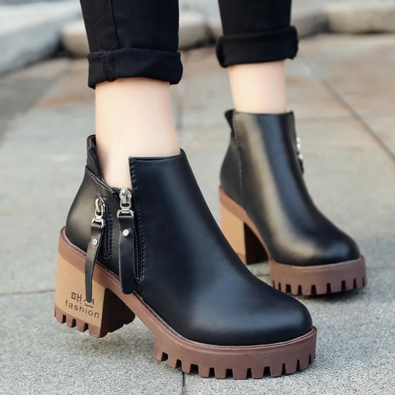 2019 осенне зимние женские ботильоны короткие ботинки на платформе и толстом