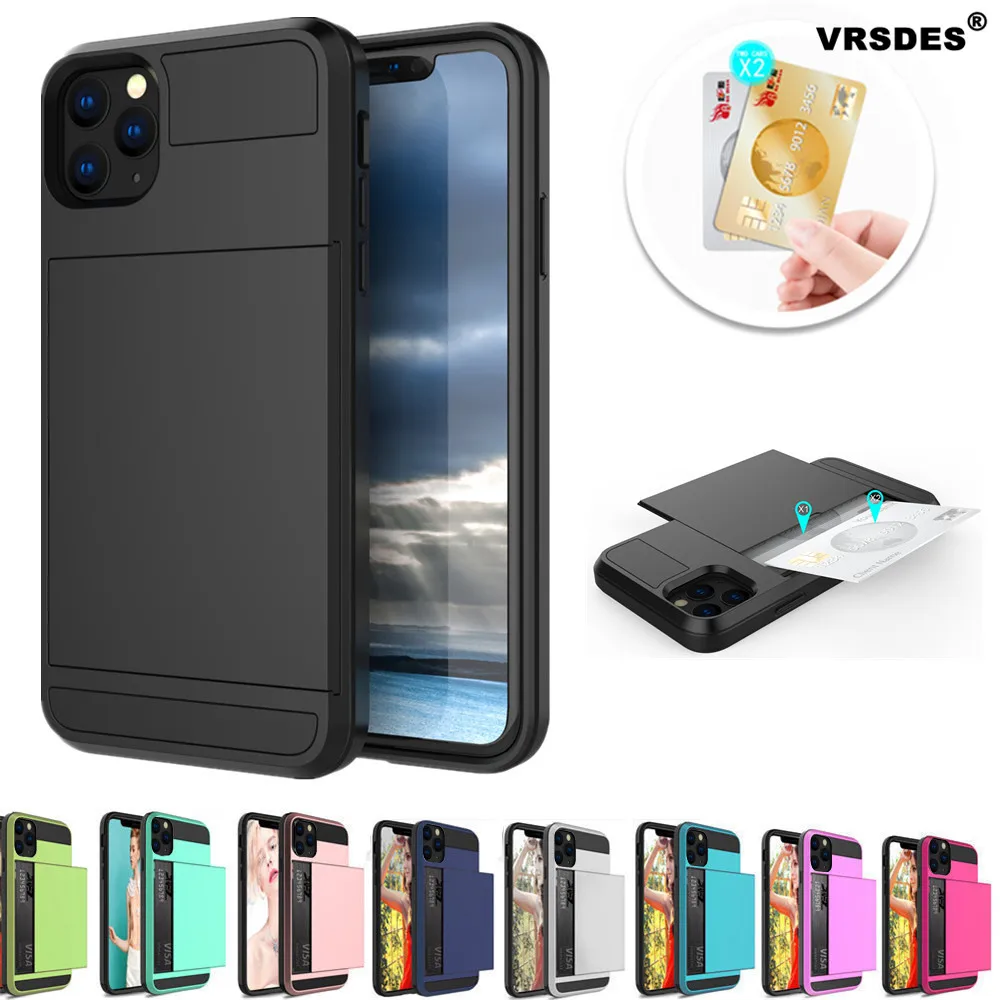

For iPhone XI 2019 XI Max XIR XS Max XIR 6S 6 7 8 Plus 5 5S Slide Credit Card Slot Wallet Phone Case For iPhone 11 5.8 6.1 6.5