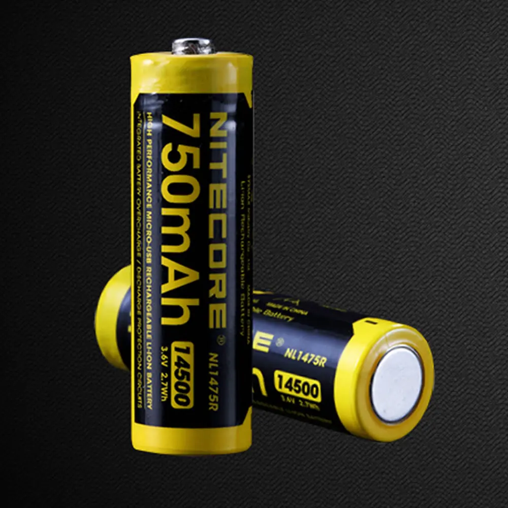 NITECORE NL1475R 750mAh14500 Высокая Производительность микро-USB порт литий-ионная аккумуляторная батарея 2.7Wh Кнопка Верхняя защищенная батарея