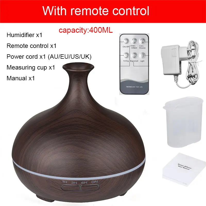 remote control 400ML 400 мл Арома диффузор очиститель и увлажнитель воздуха древесины зерна диффузер эфирного масла 7 цветов ночник Тумана машина Fogger для дома - Цвет: remote control 400ML