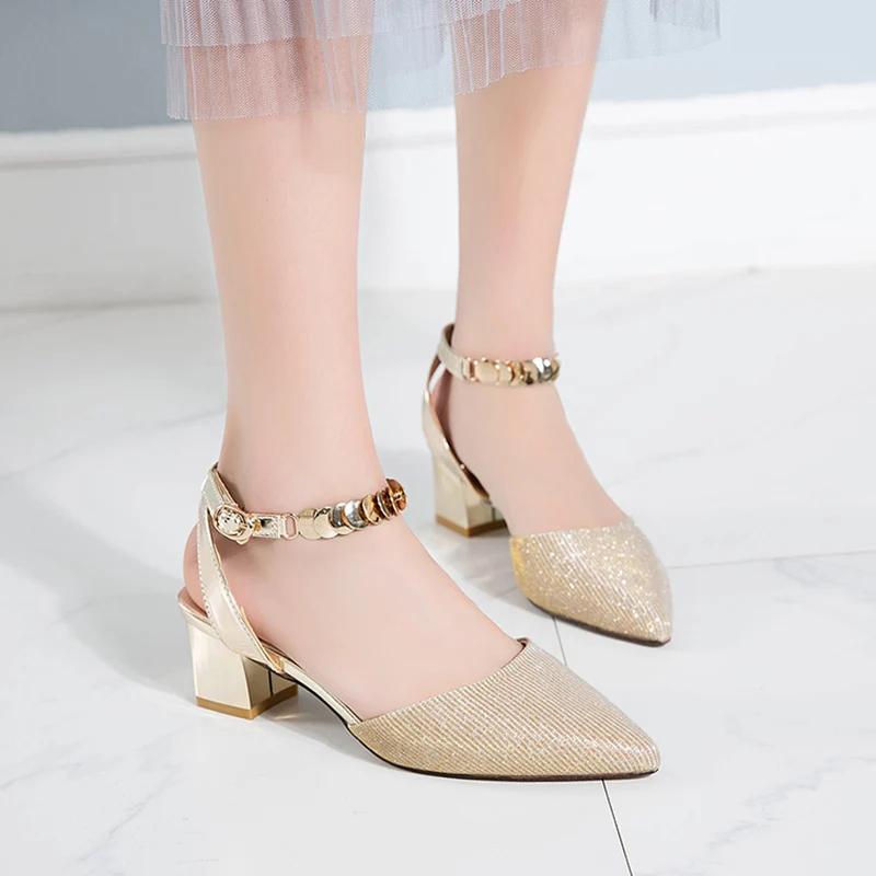 Rimocy/женские туфли-лодочки золотого и серебряного цвета с ремешком на щиколотке