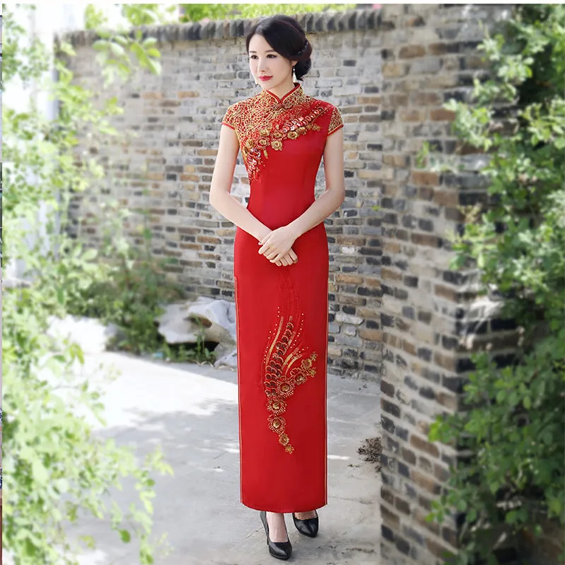 Традиционное китайское женское вечернее платье Cheongsam элегантное тонкое Цветочное платье винтажное высококачественное атласное платье Qipao Vestidos 4XL