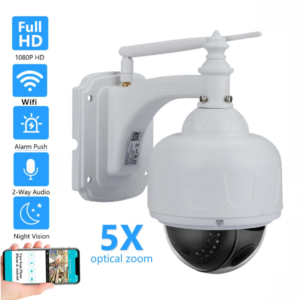 1080 P 2MP 5MP PTZ wi fi ip камера беспроводная наружная Onvif 5X зум с микрофоном динамик