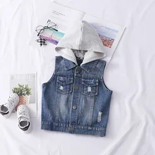 Мужской маленький детский жилет с дырками детское джинсовое пальто г. стильный жилет без рукавов в Корейском стиле Одежда для младенцев