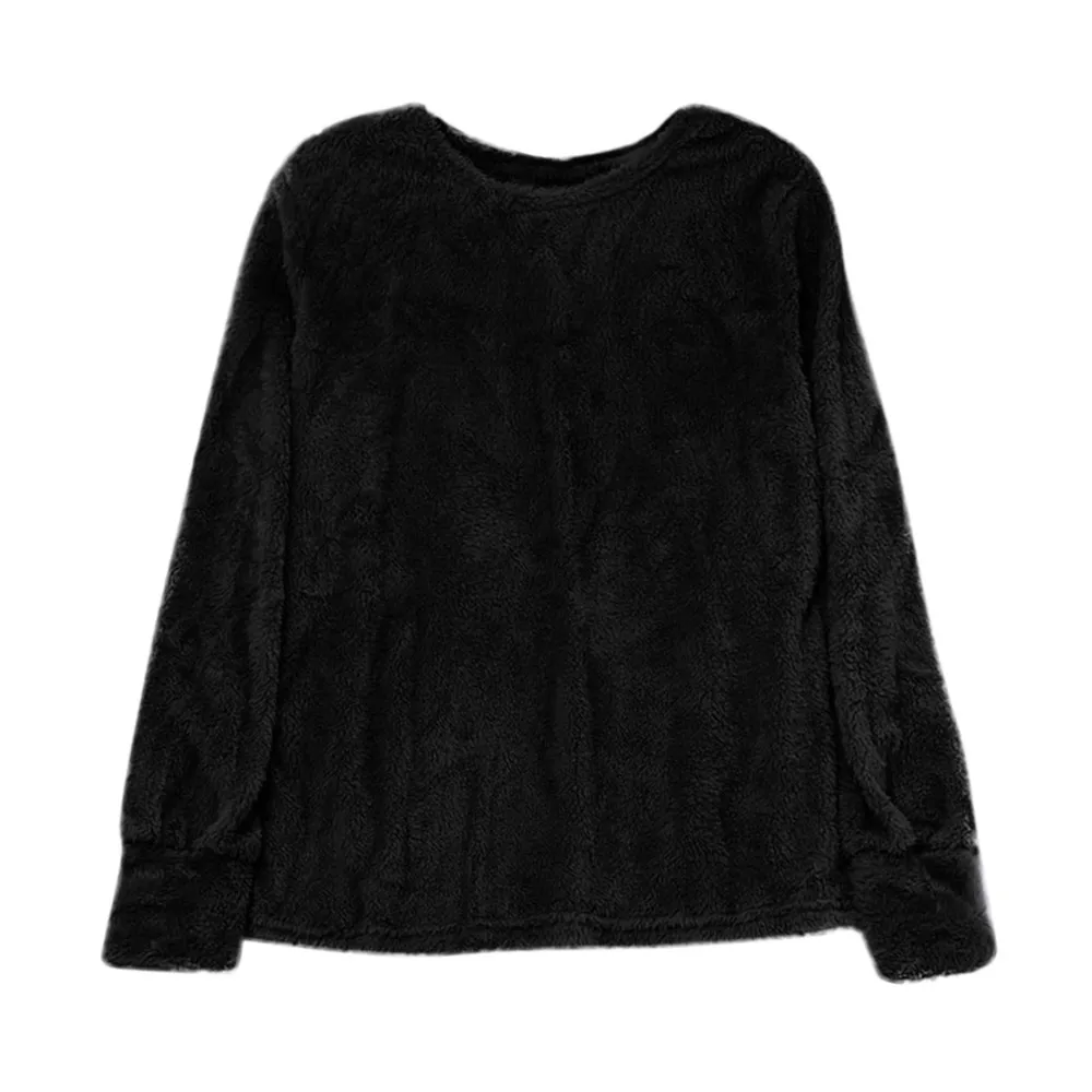 JAYCOSIN Fashion Women Artificial Wool Plush Sweatshirt Casual Simple Long Sleeve Solid Color Comfortable Pullover Blouse Top