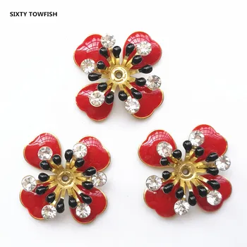 

50 Pieces 19mm New Red+Black Color Brass Filigree Clear Rhinestone Flower Slice Charms Base Setting Jewelry DIY Components