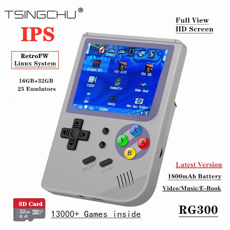 Игровая консоль TSINGO RG300 RetroFW Linux портативная игровая приставка с полным обзором IPS