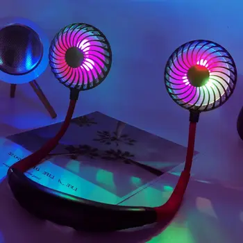 

3 Speed Hand Free Neck Fan Personal Fans 2000mah Rechargeable USB Fan with Touch Switch Colorful LED Light Wearable Sports Fan