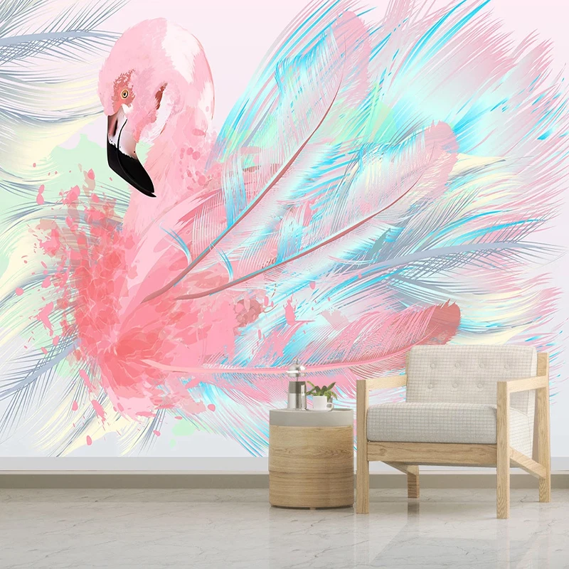 3D-Wallpaper-Modern-Simple-Nordic-Style-Hand-painted-Pink-Feathers-Murals-Living-Room-Kid-s-Bedroom