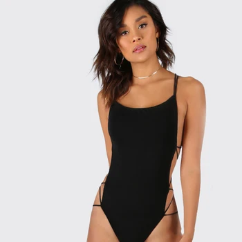 

Summer 2019 Women Black Sleeveless Beach Jumpsuits Women Slim Camis Bodysuit Strappy Backless Sexy Bodysuit Womens Rompers