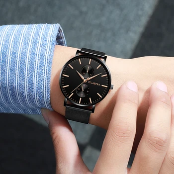 

Top Brand Business Men Watch UItra-thin Glass Analog Stainless Steel Watchband Male Watch High Quality Quartz Clock Montre Homme