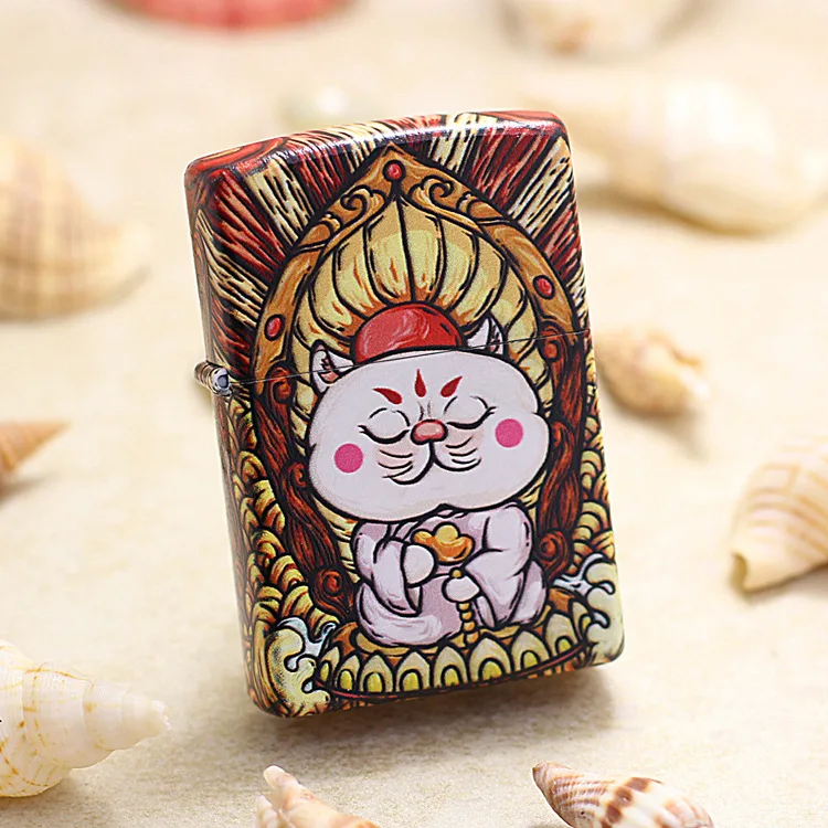 

Genuine Zippo oil lighter copper windproof Fortune Cat Coloured cigarette Kerosene lighters Gift With anti-counterfeiting code