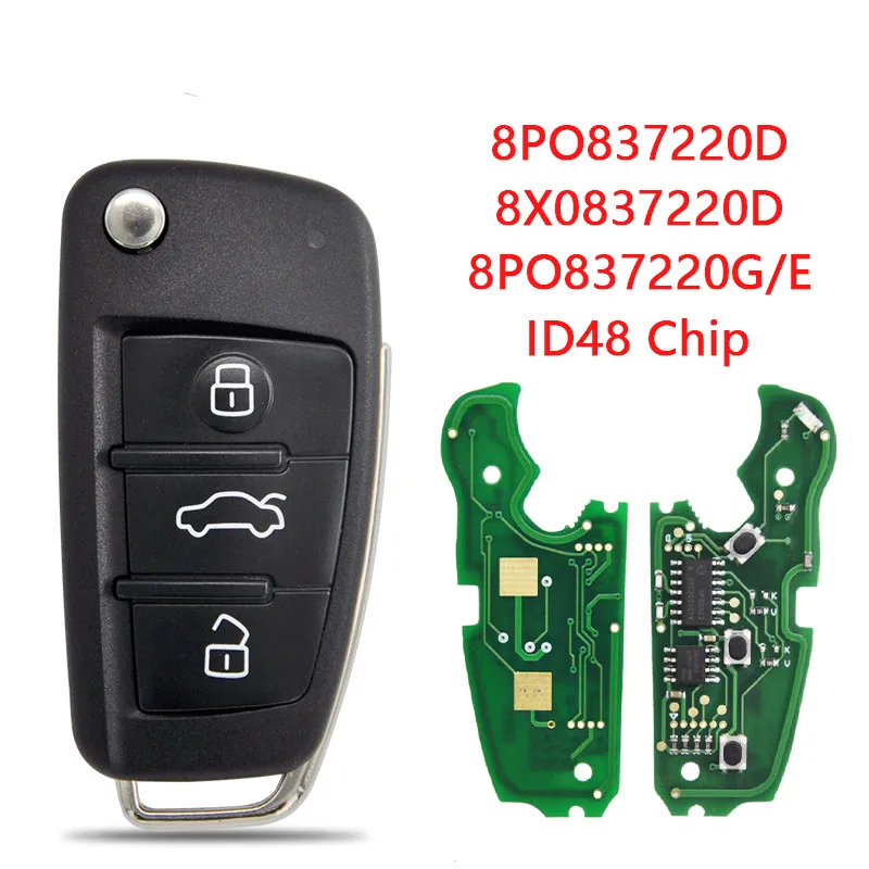 

2pcs Car Remote Key For Audi A3 TT S3 A4 S4 Part Number 8P0837220D 434 Mhz 48 Chip Auto Smart Flip Key With HU66 Blade