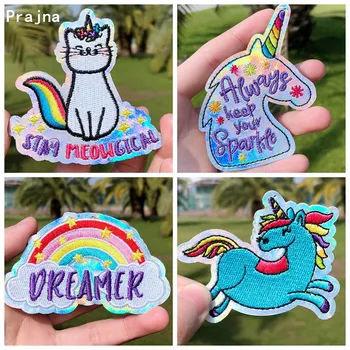

Prajna Colorful Unicorn Patch Embroidered Patches For Clothing Iron On Patches Stripes On Clothes Applique DIY Embroidery Patch