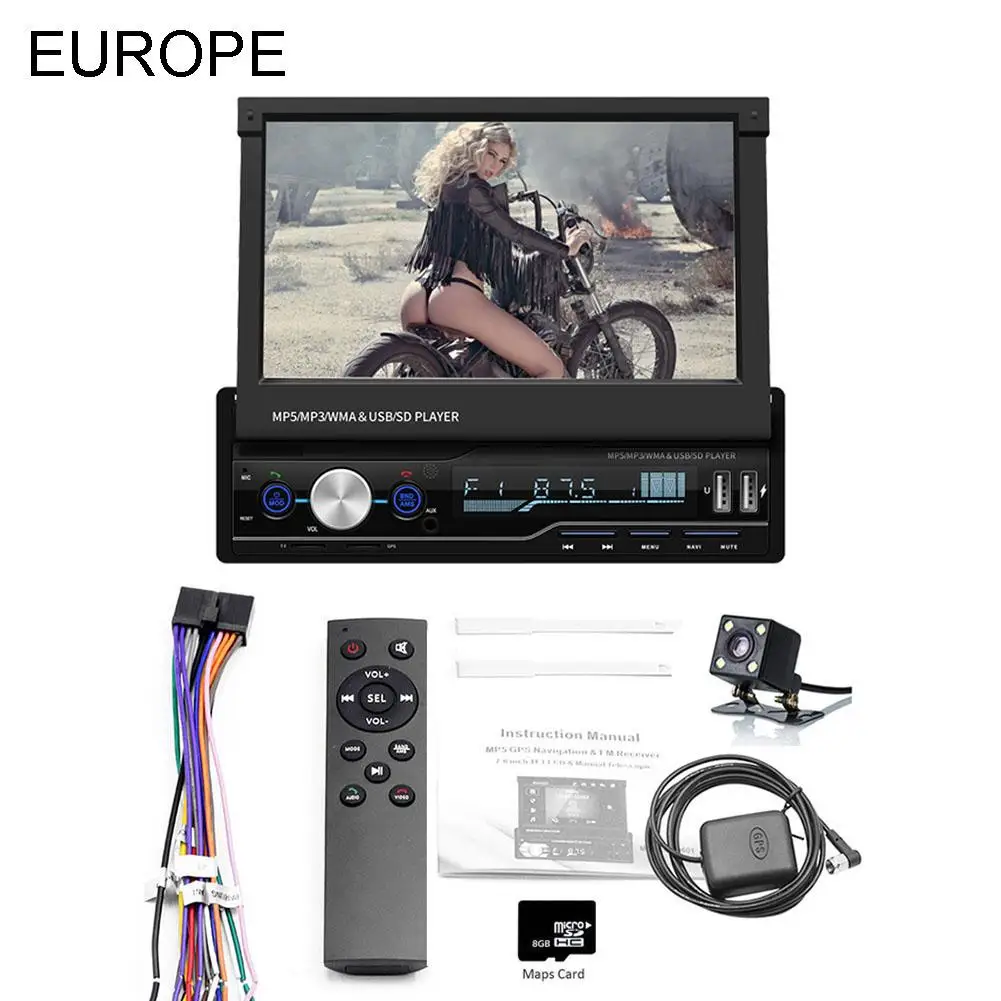 7 дюймов 2 DIN Сенсорный экран автомобиля MP5 плеер gps спутниковой навигации Стерео Выдвижной радиокамера поддерживает RMVB/RM/MP4 формат видео - Цвет: European map