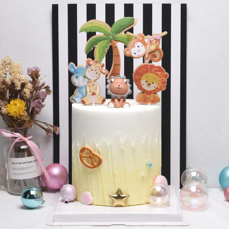 

Cakelove 1 Set Animals Safari Birthday Cake Topper Forest Lion Monkey Theme Children's Birthday Party Cake Decoration Kids Party